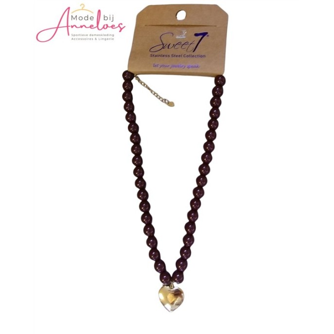Sweet7 Ketting kort hartje 101241011 wijnrood